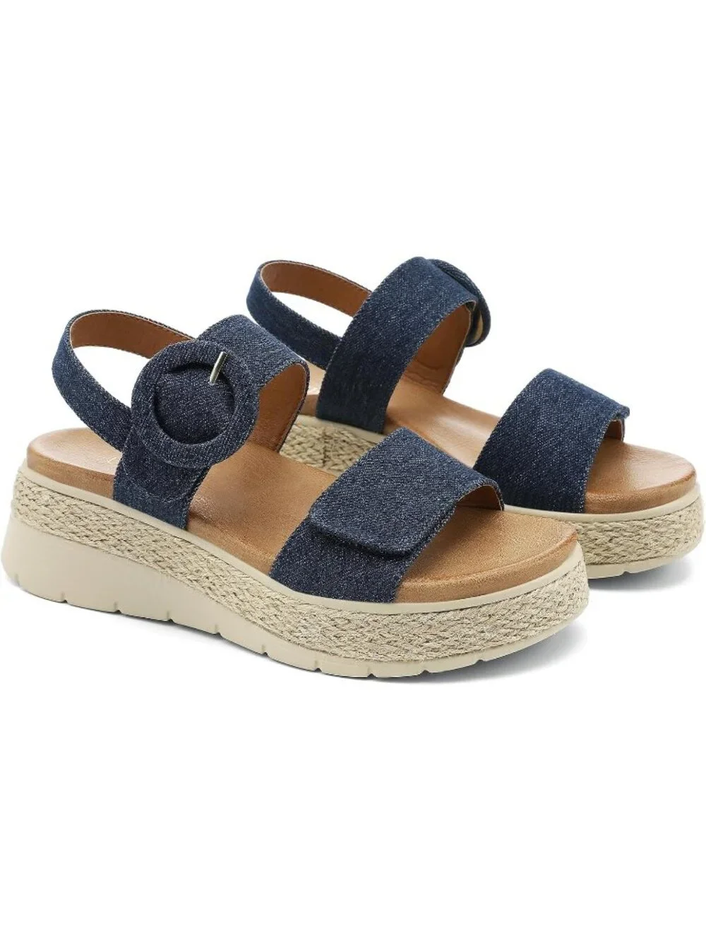 Women's Navy Denim Comfortable Espadrille Low Wedge Heel Platform Sandal Shoes